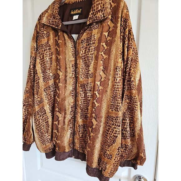 Vintage Nylon Bomber Jacket Snakeskin Pattern Gold Brown 90s Y2K Hip Hop Womans - Picture 2 of 15